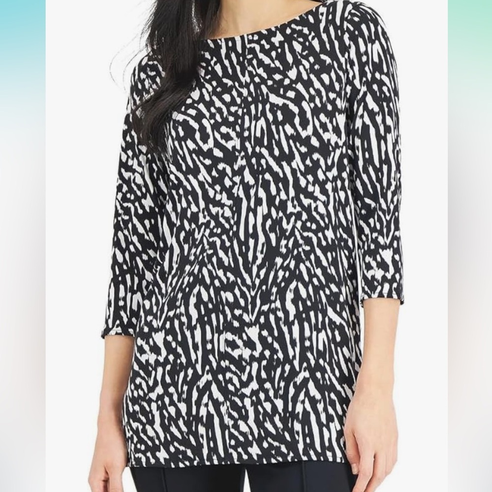 Alfani 3/4 Sleeve Boat Neck Black and White‎ Printed Tunic